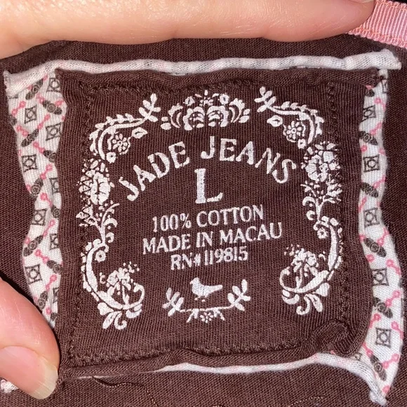 Jade Jeans brown short sleeve hooded shirt size large - Picture 3 of 3